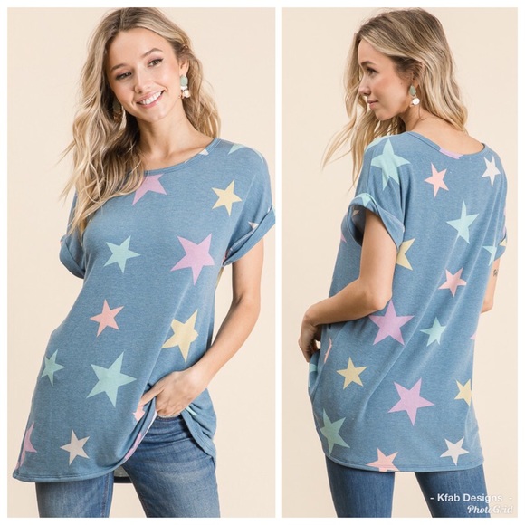 💙LAST! Star Print ⭐️Super Soft Drop Shoulder Top! - Picture 3 of 8